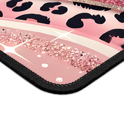 Blush Pink Leopard Glitter Mouse Pad