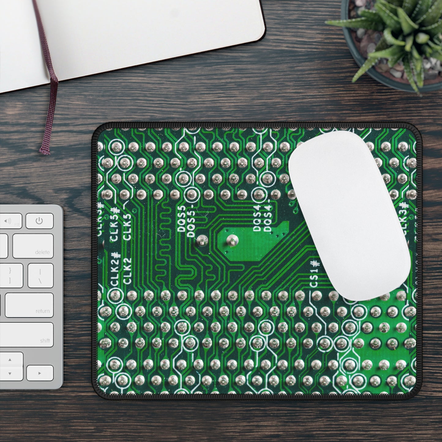 Green Circuit Grid Mouse Pad