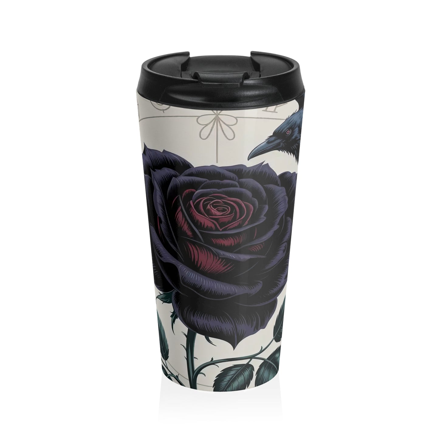 Gothic Black Rose & Raven Stainless Steel Travel Mug (15oz)