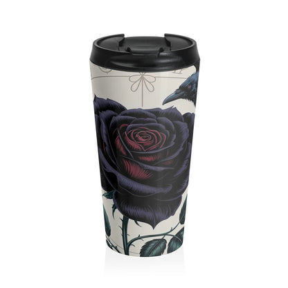 Gothic Black Rose & Raven Stainless Steel Travel Mug (15oz)