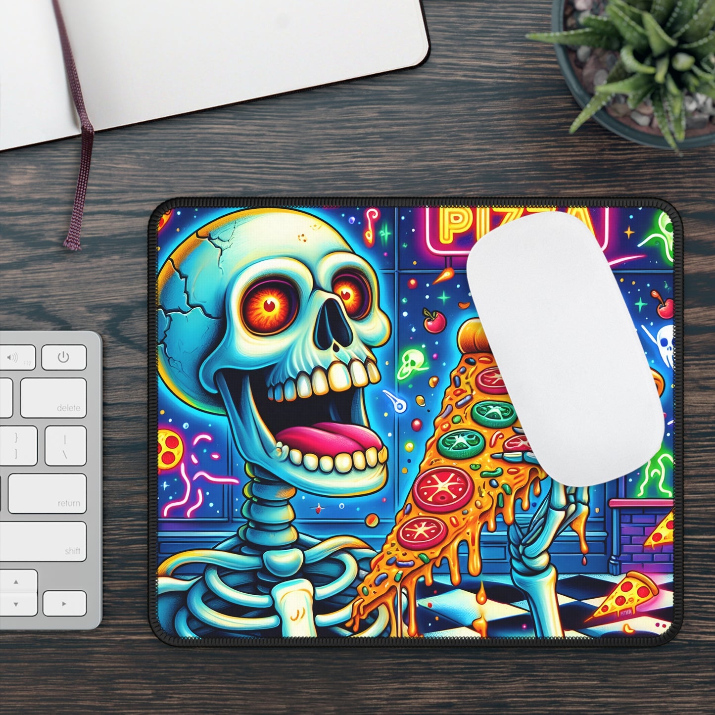 Neon Pizza Skeleton Mouse Pad