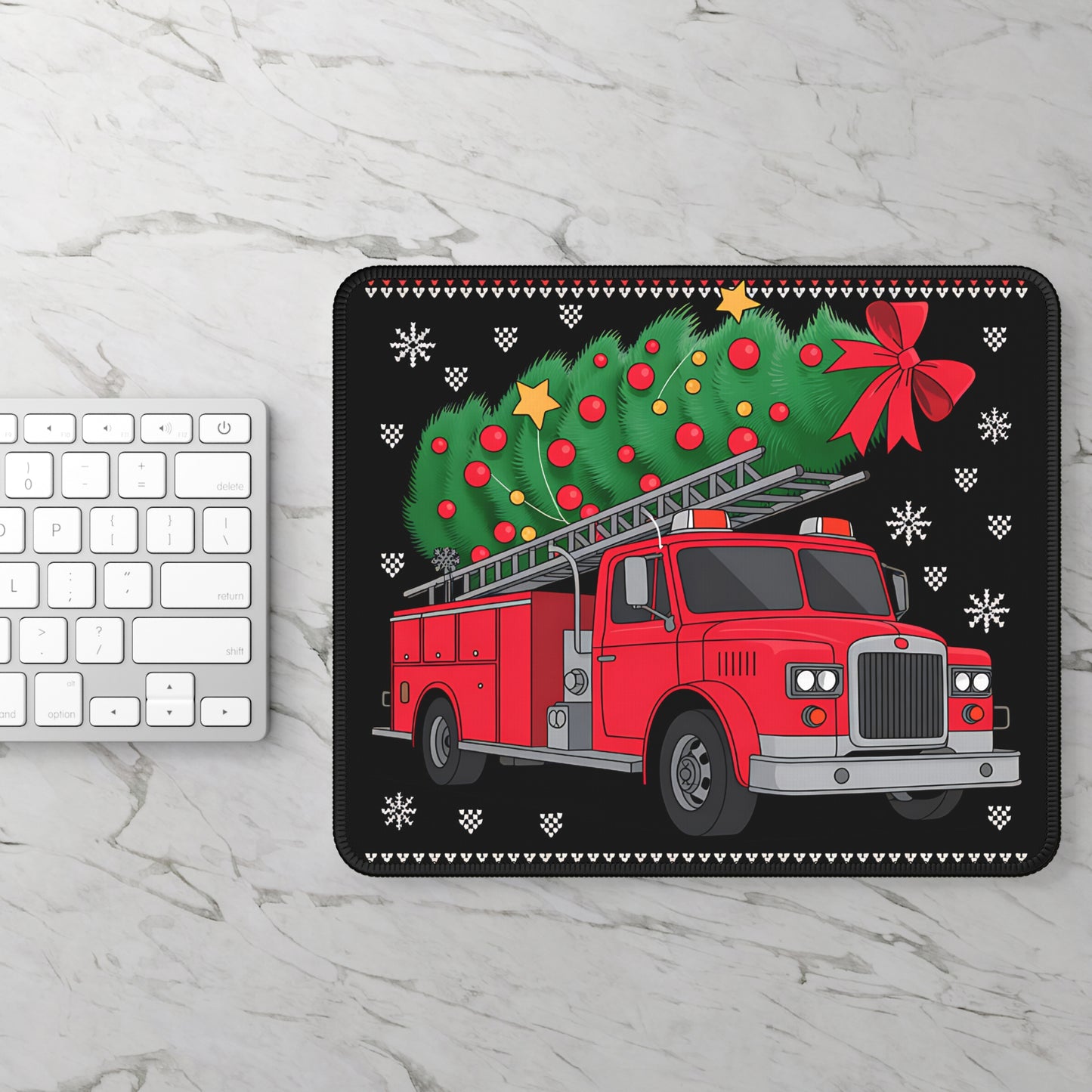 Christmas Fire Truck Mouse Pad