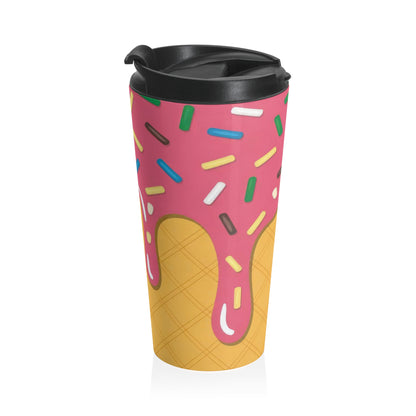 Pink Sprinkle Drip Waffle Cone Stainless Steel Travel Mug