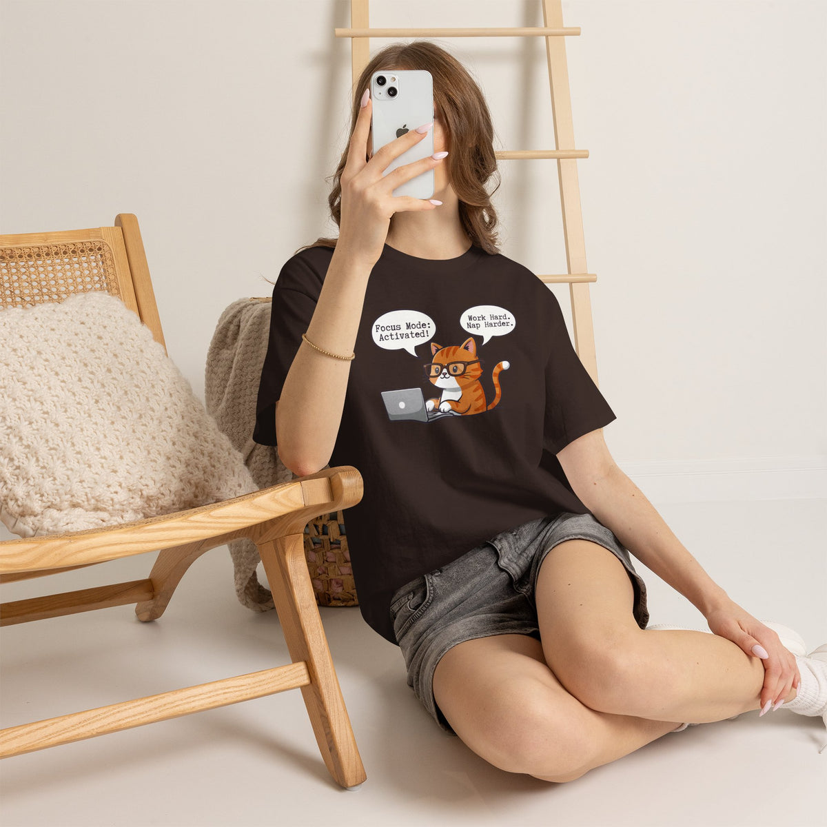 Focus Mode Activated – Work Hard, Nap Harder Cat T-Shirt