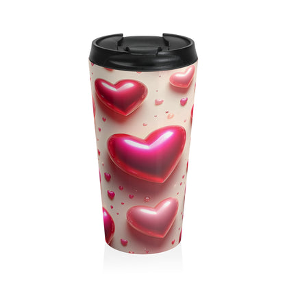 Love Bubbles Pink Heart Stainless Steel Travel Mug