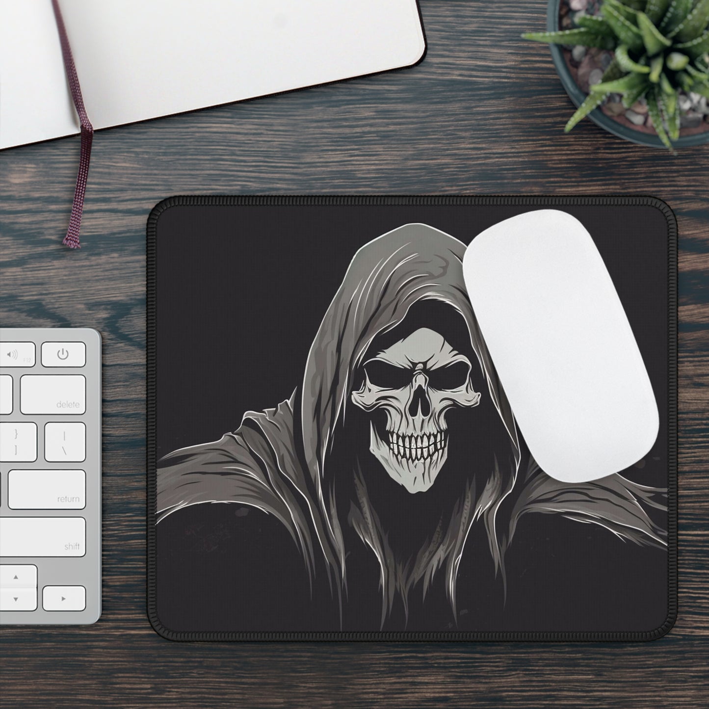 Grim Reaper Hooded Skull Mouse Pad