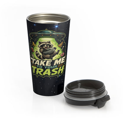 Take Me to Your Trash Raccoon UFO Stainless Steel Travel Mug