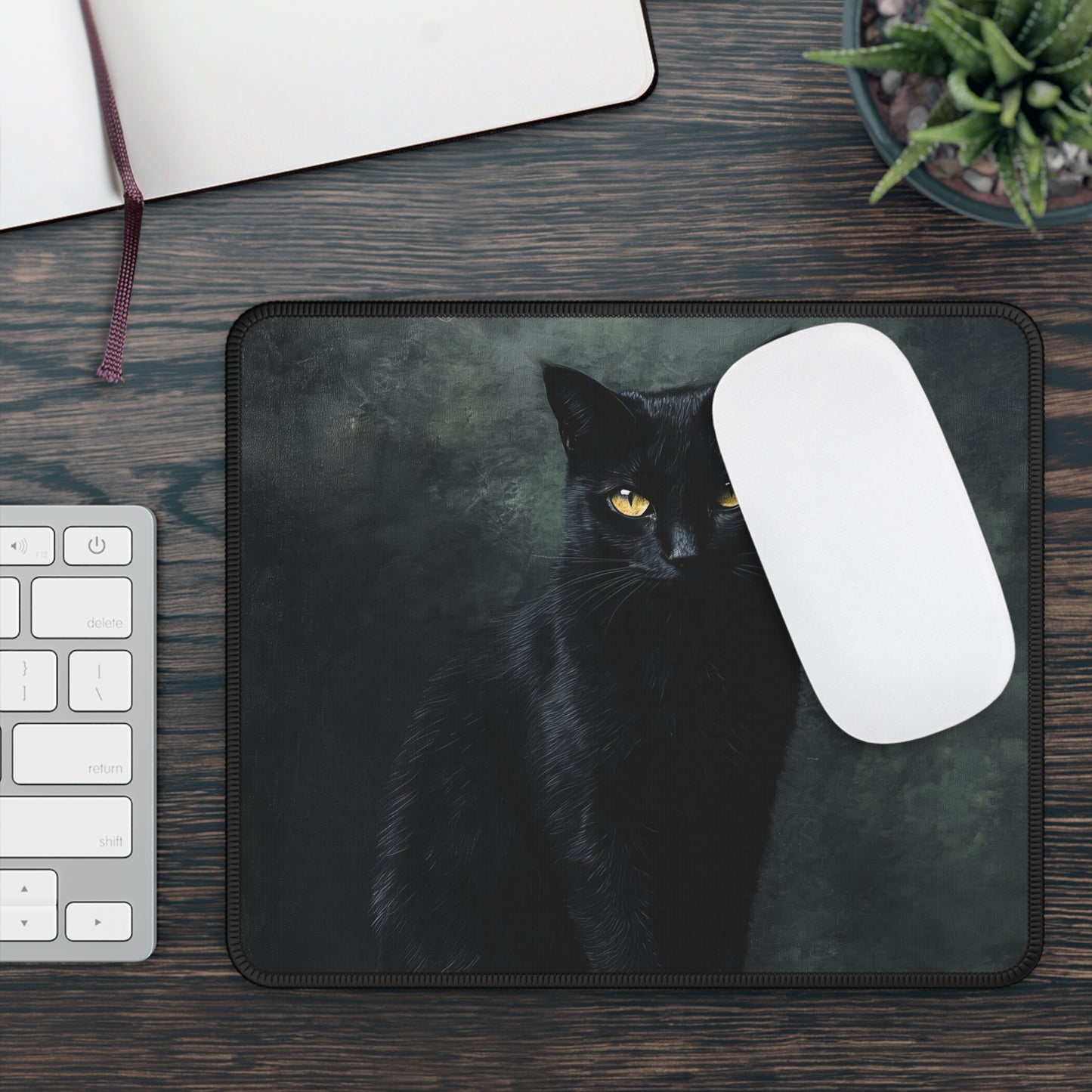 Midnight Black Cat Mouse Pad