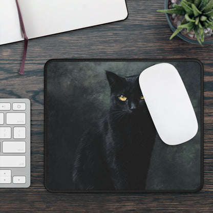 Midnight Black Cat Mouse Pad