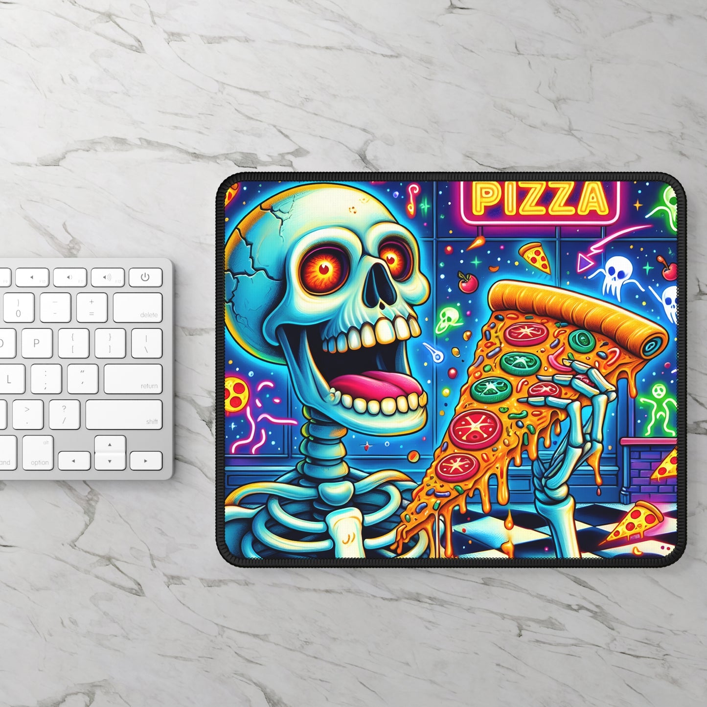 Neon Pizza Skeleton Mouse Pad