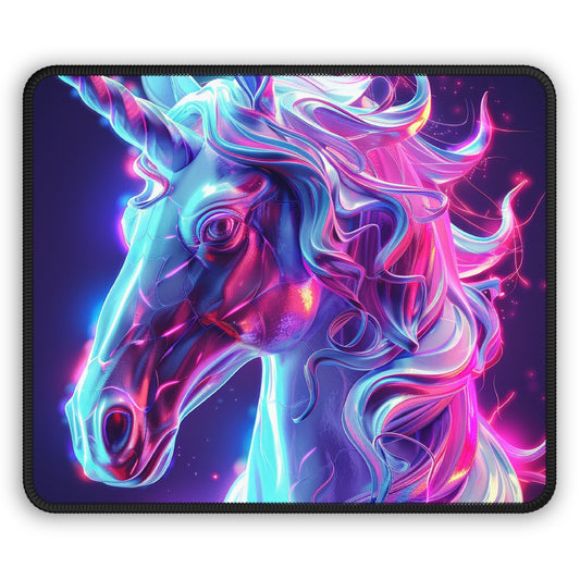 Cyber Unicorn Mouse Pad – 9x7 Neoprene Desk Mat with Neon Holographic Glow