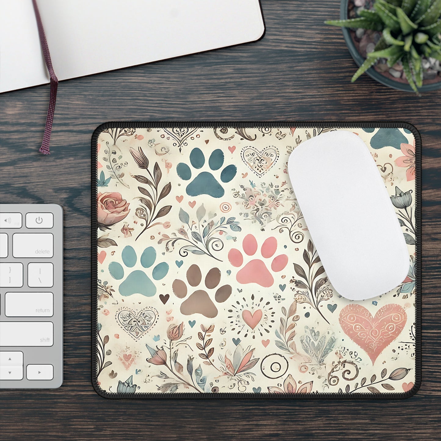Floral Paw Prints Mouse Pad