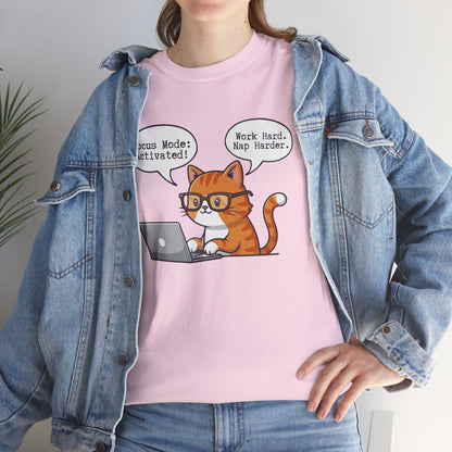 Focus Mode Activated – Work Hard, Nap Harder Cat T-Shirt