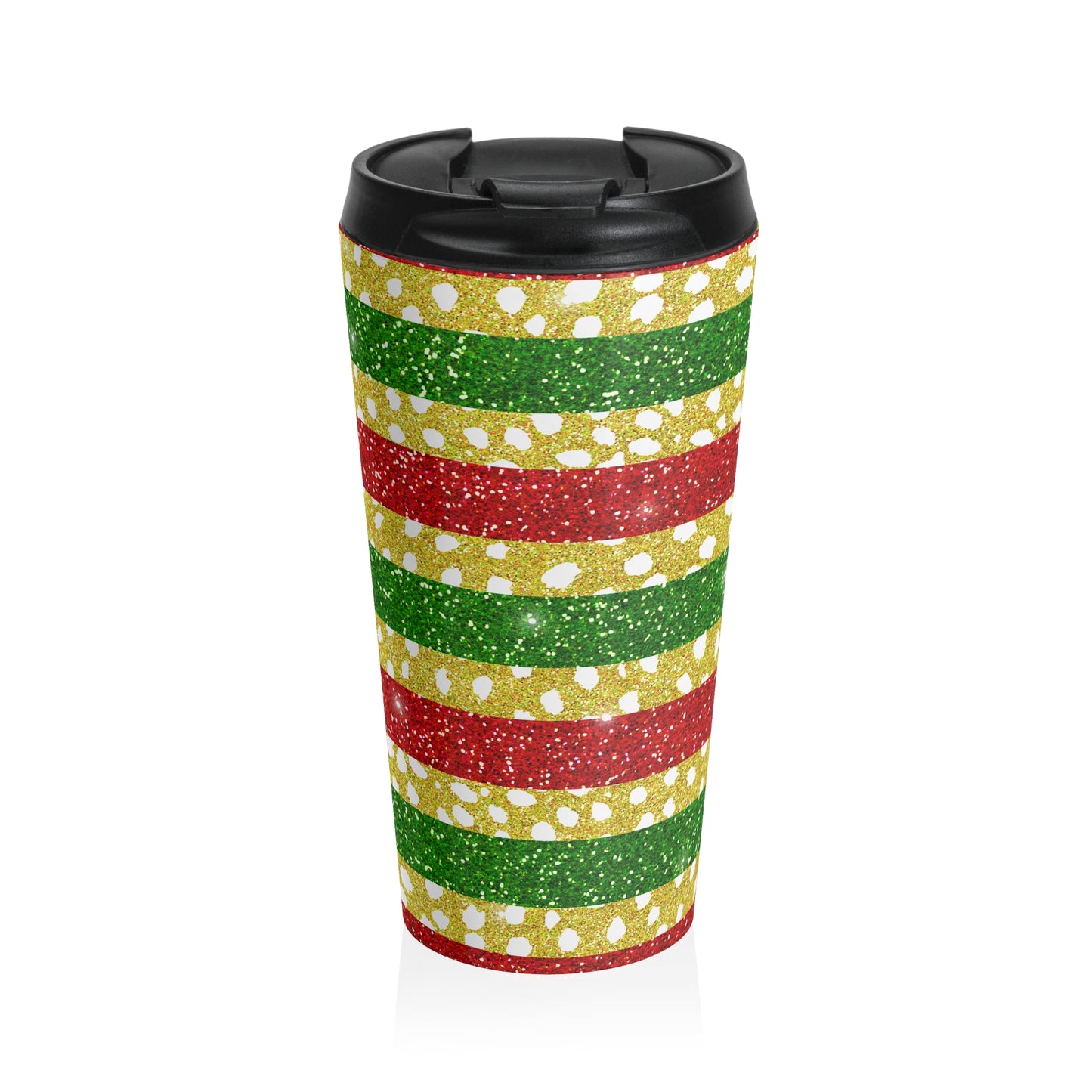 Holiday Glitter Stripes Travel Mug