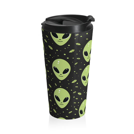 UFO Alien Pattern Stainless Steel Travel Mug – 15oz