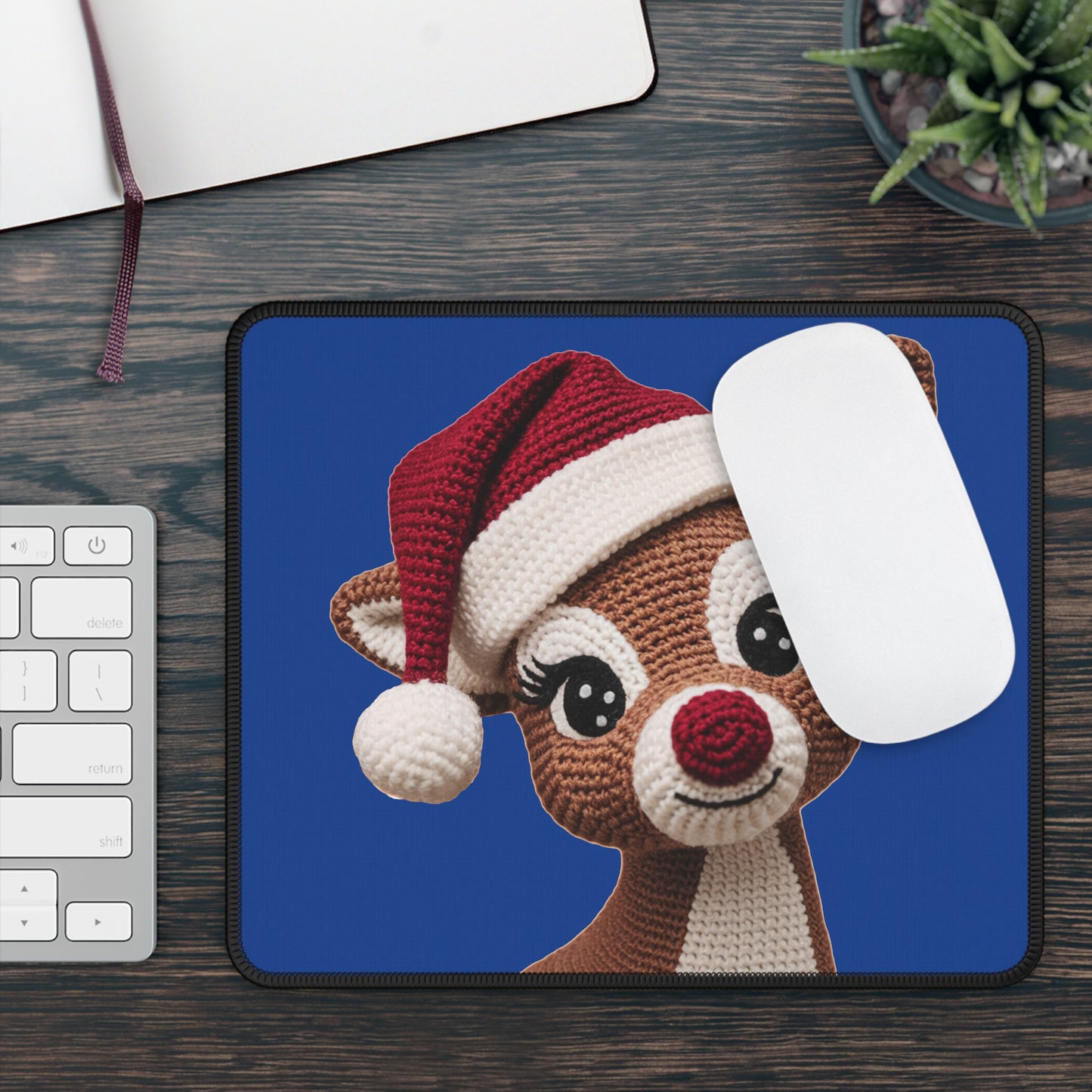 Crochet Reindeer Santa Mouse Pad