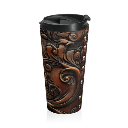 Western Tooled Leather Travel Mug