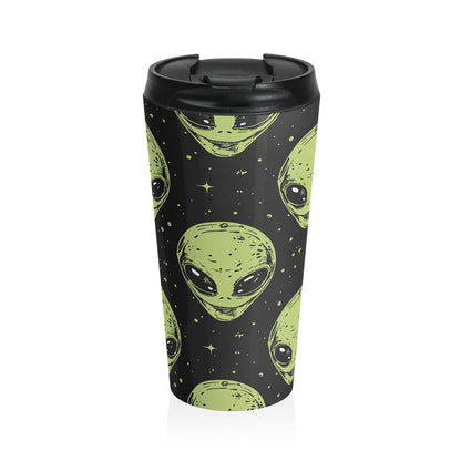 Galactic Alien Pattern Stainless Steel Travel Mug – 15oz