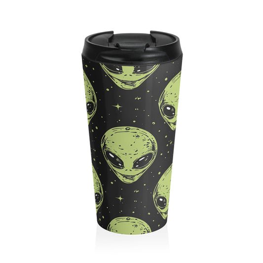 Galactic Alien Pattern Stainless Steel Travel Mug – 15oz