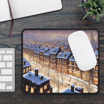 Snowy Winter Village Mouse Pad