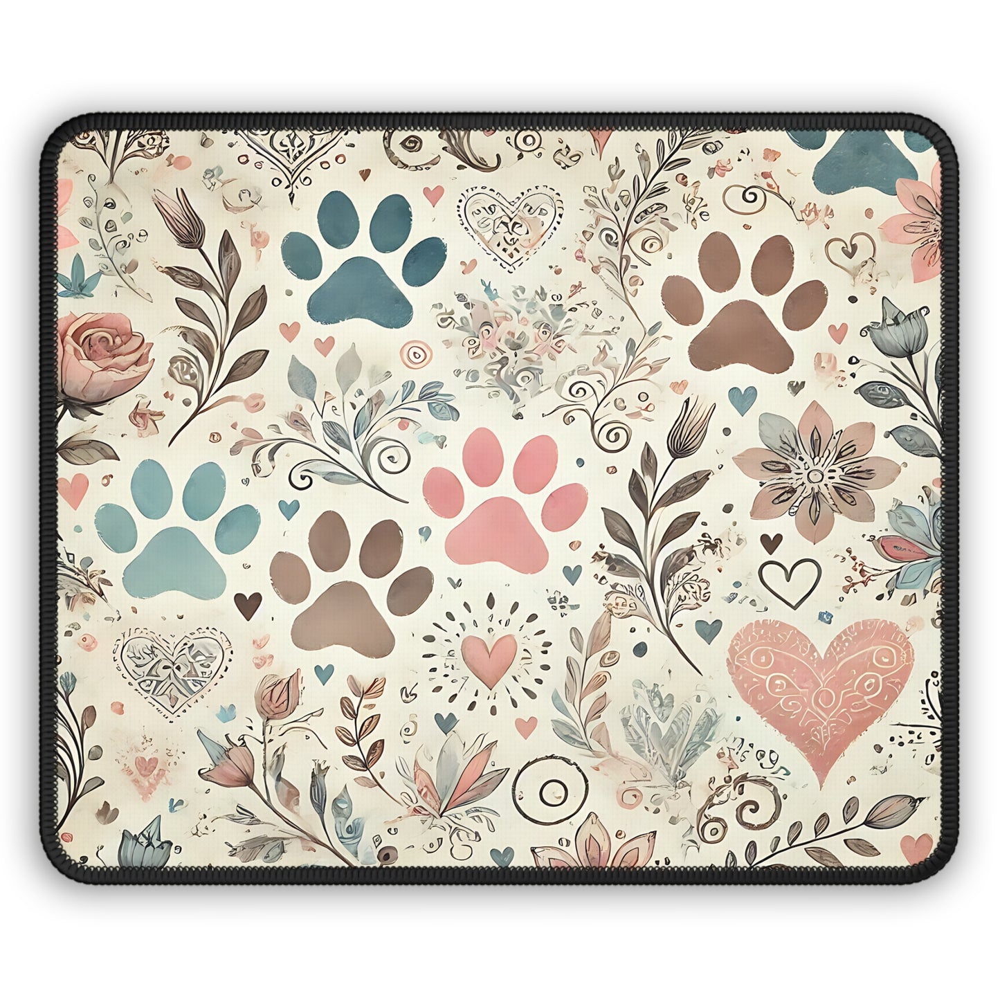 Floral Paw Prints Mouse Pad