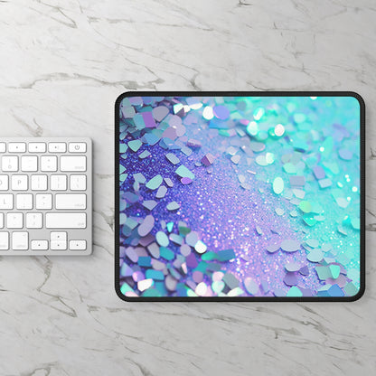 Aqua Prism Mouse Pad – 9x7 Neoprene Desk Mat with Iridescent Glitter and Holographic Sparkle Design