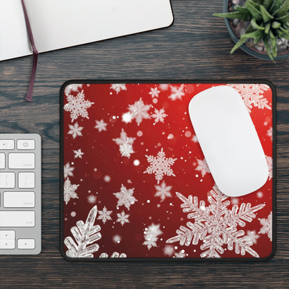Red Winter Snowflake Mouse Pad