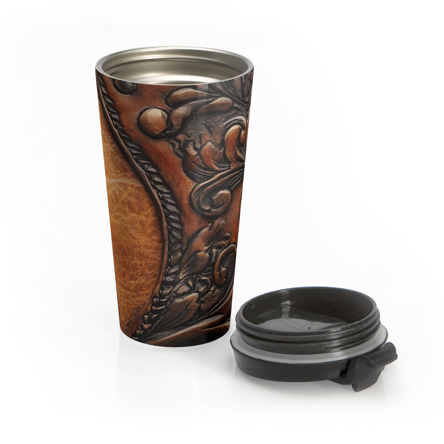 Western Tooled Leather Travel Mug