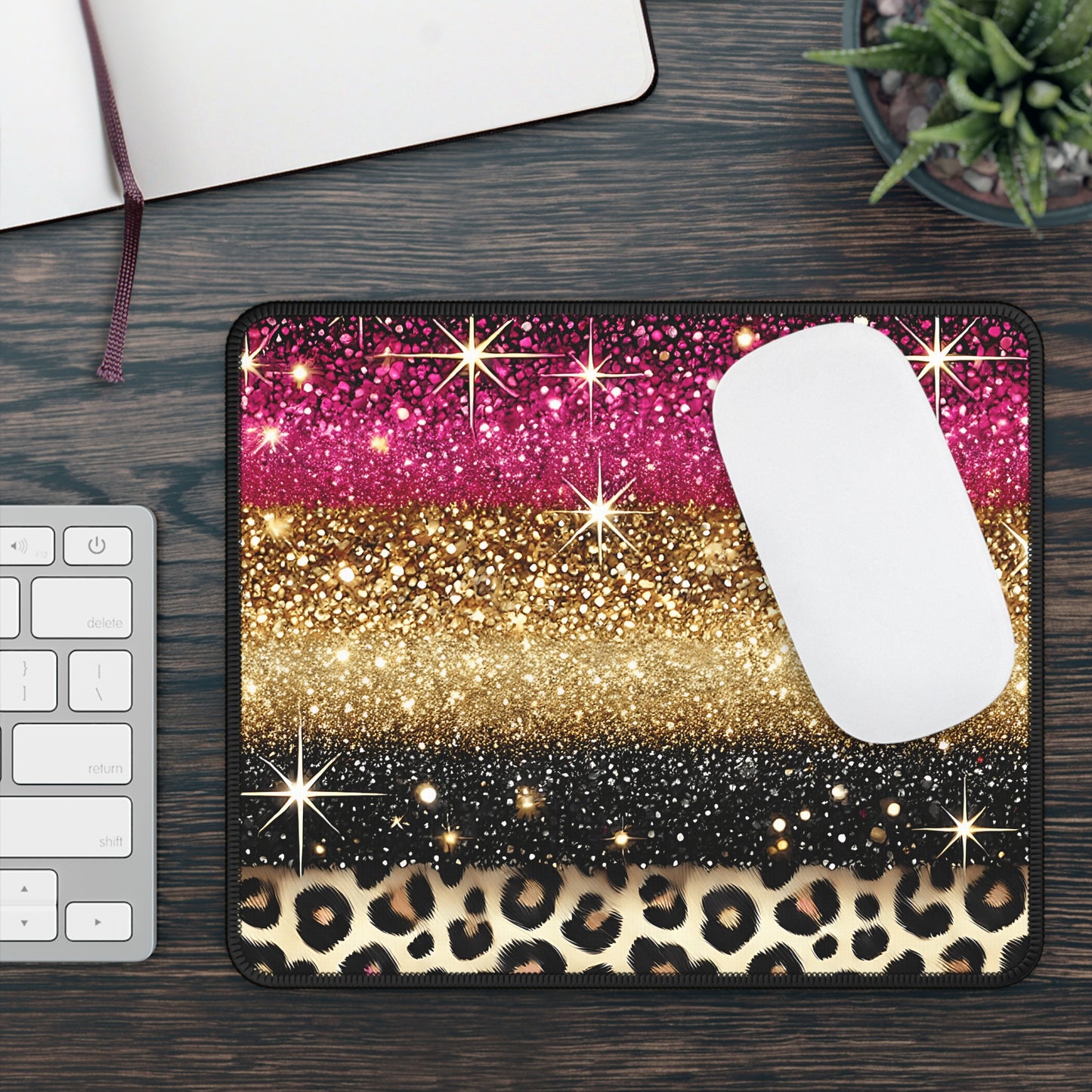Pink & Gold Glitter Leopard Mouse Pad