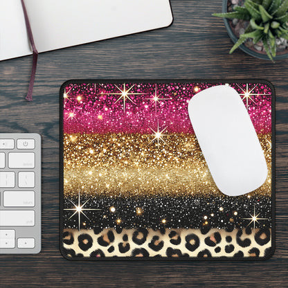 Pink & Gold Glitter Leopard Mouse Pad