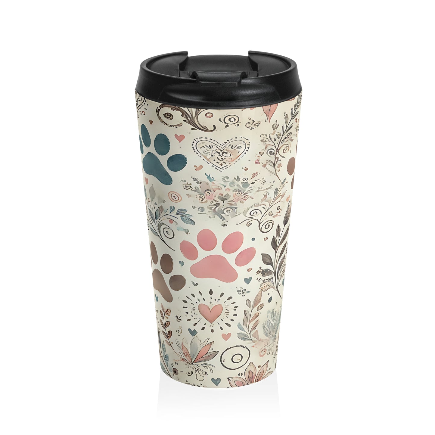 Floral Paw Prints Travel Mug