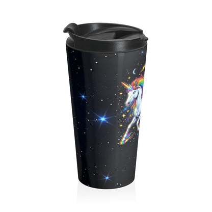 Bigfoot Riding a Unicorn Through Space Travel Mug