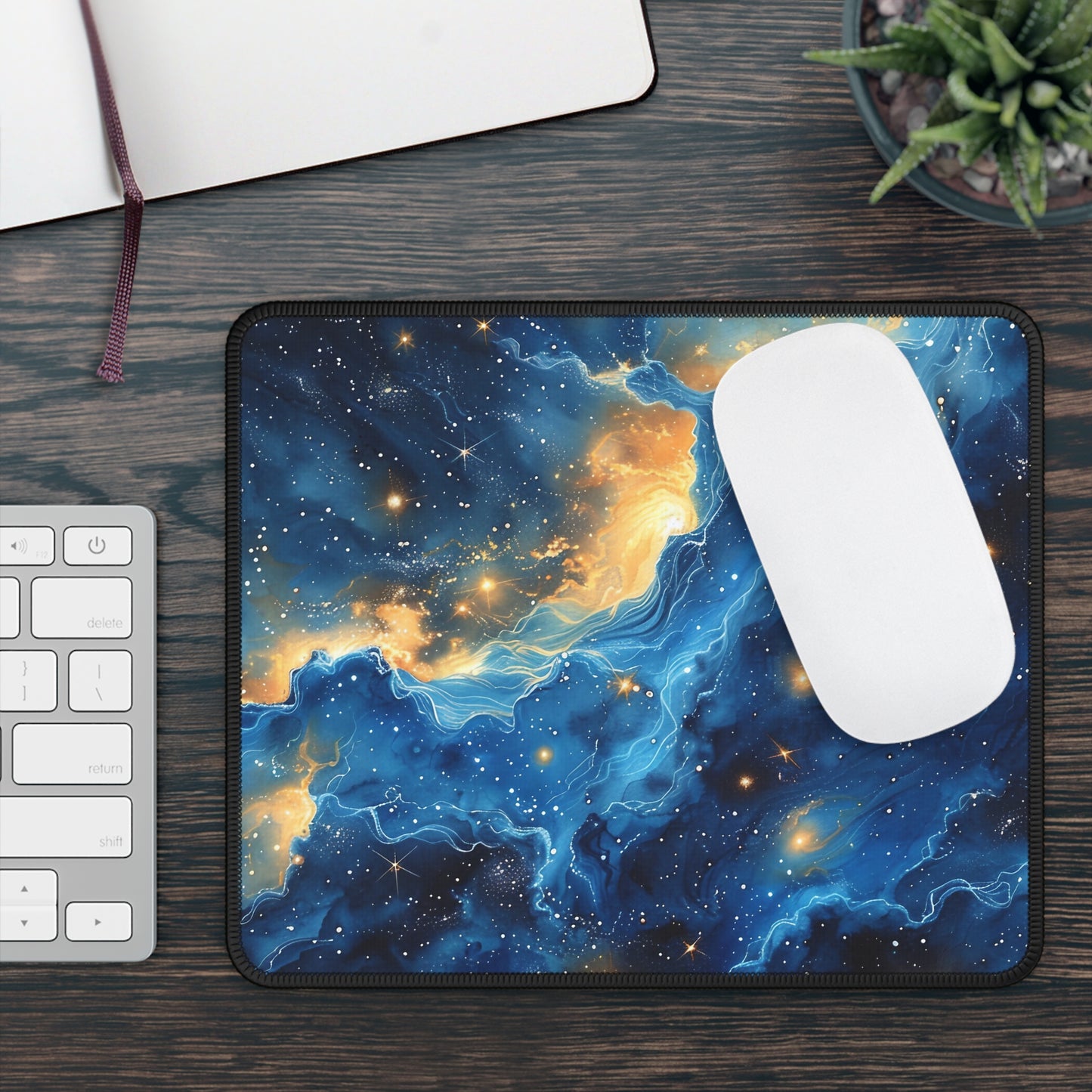 Celestial Blue Nebula Mouse Pad
