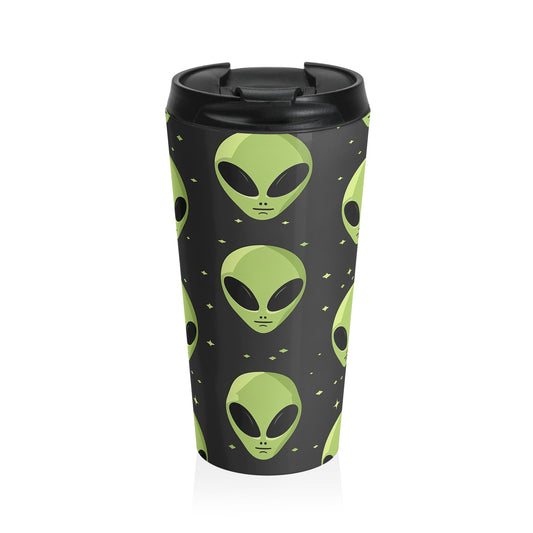 Neon Alien Head Stainless Steel Travel Mug – 15oz