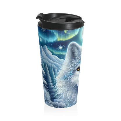 Moonlit Ice Wolf Travel Mug