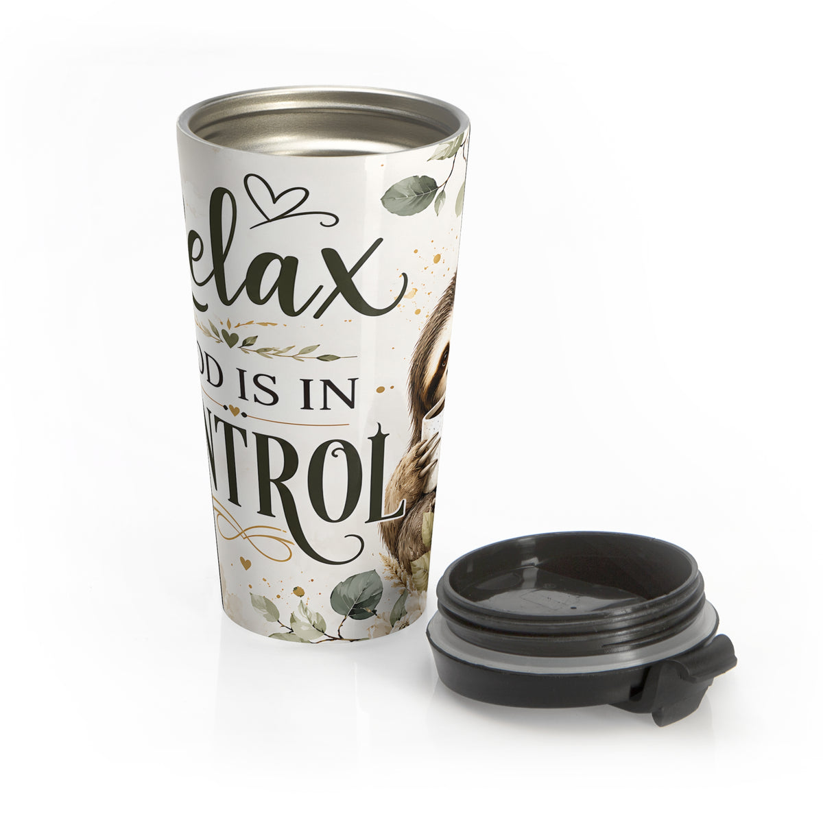 Relax, God Is in Control Sloth Stainless Steel Travel Mug