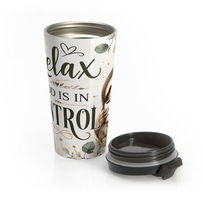 Relax, God Is in Control Sloth Stainless Steel Travel Mug