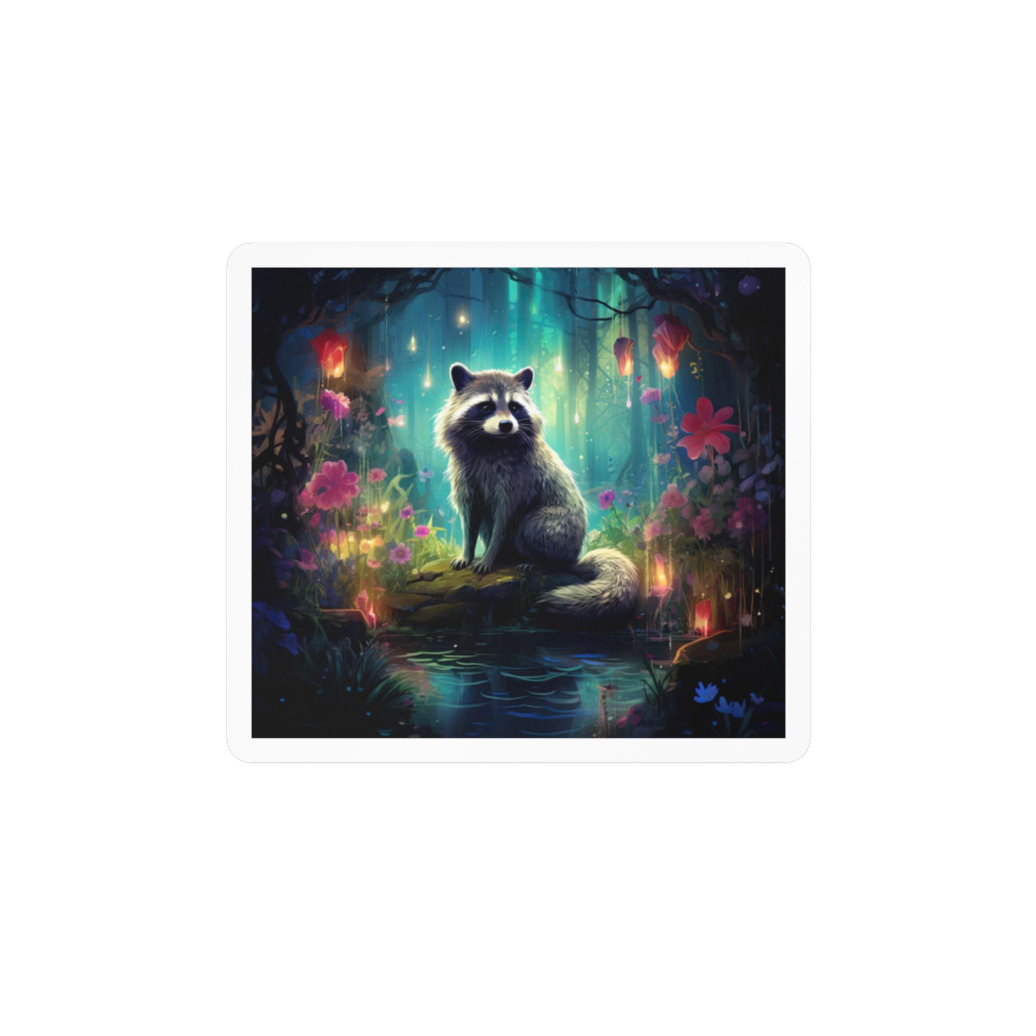 Enchanted Raccoon Forest Kiss-Cut Vinyl Sticker