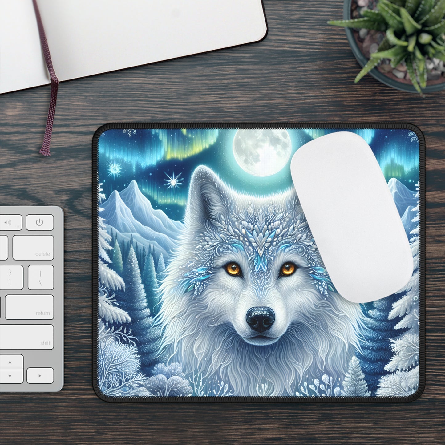 Aurora Frost Wolf Mouse Pad