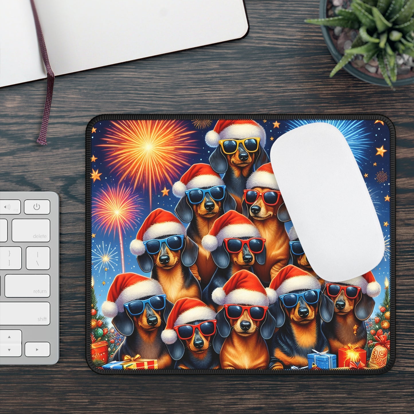 Christmas Dachshund Party Mouse Pad