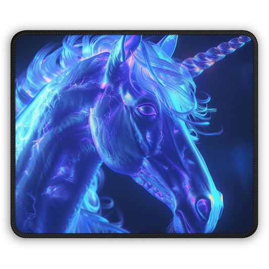 Electric Unicorn Mouse Pad – 9x7 Neoprene Desk Mat with Blue Neon Fantasy Design