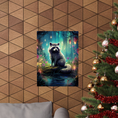 Moonlit Raccoon Enchanted Forest Matte Poster