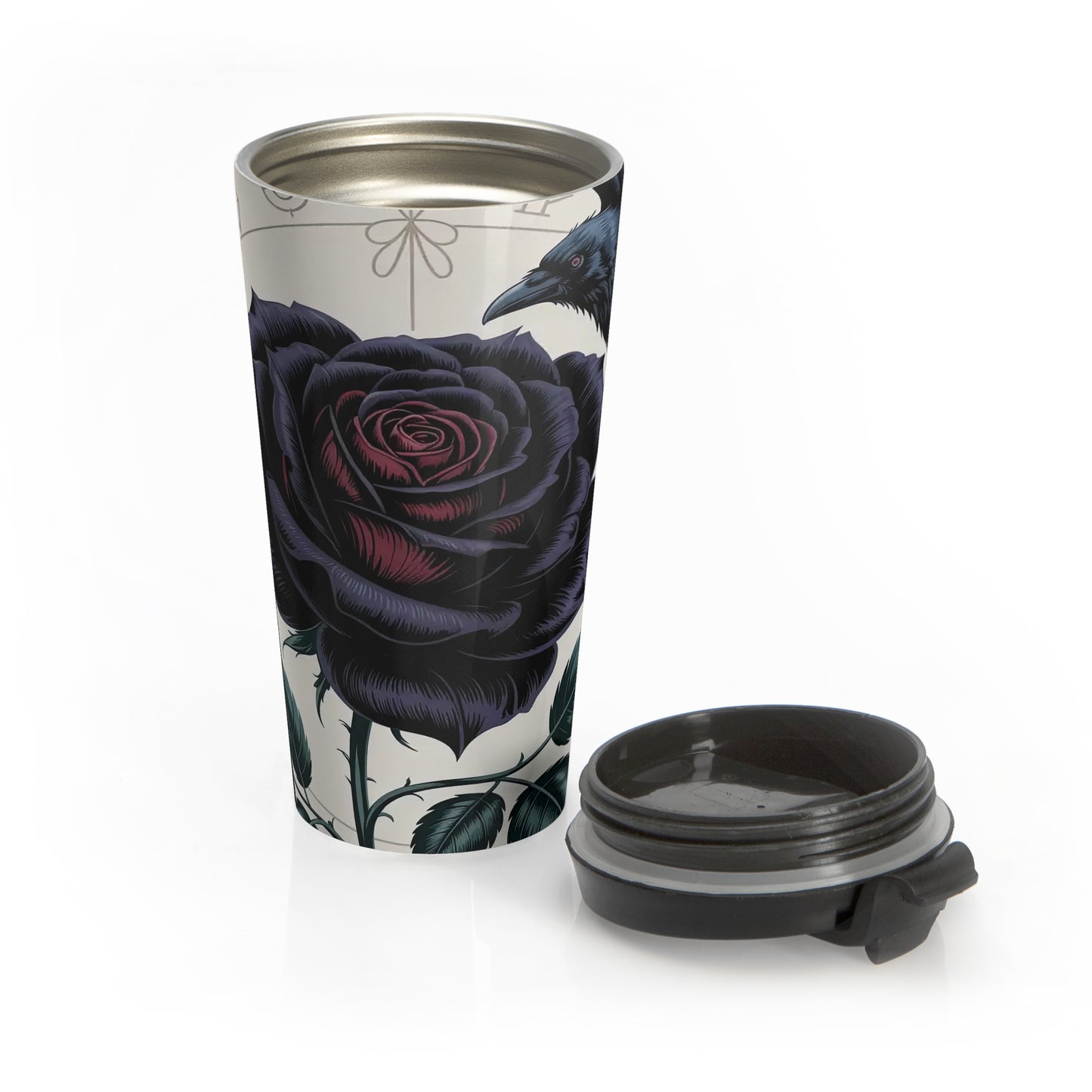Gothic Black Rose & Raven Stainless Steel Travel Mug (15oz)