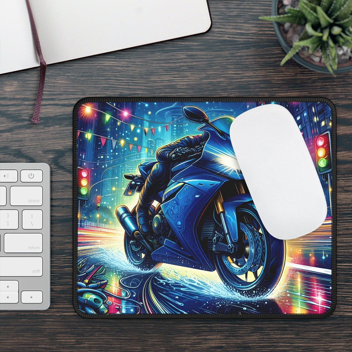Neon Night Rider Mouse Pad