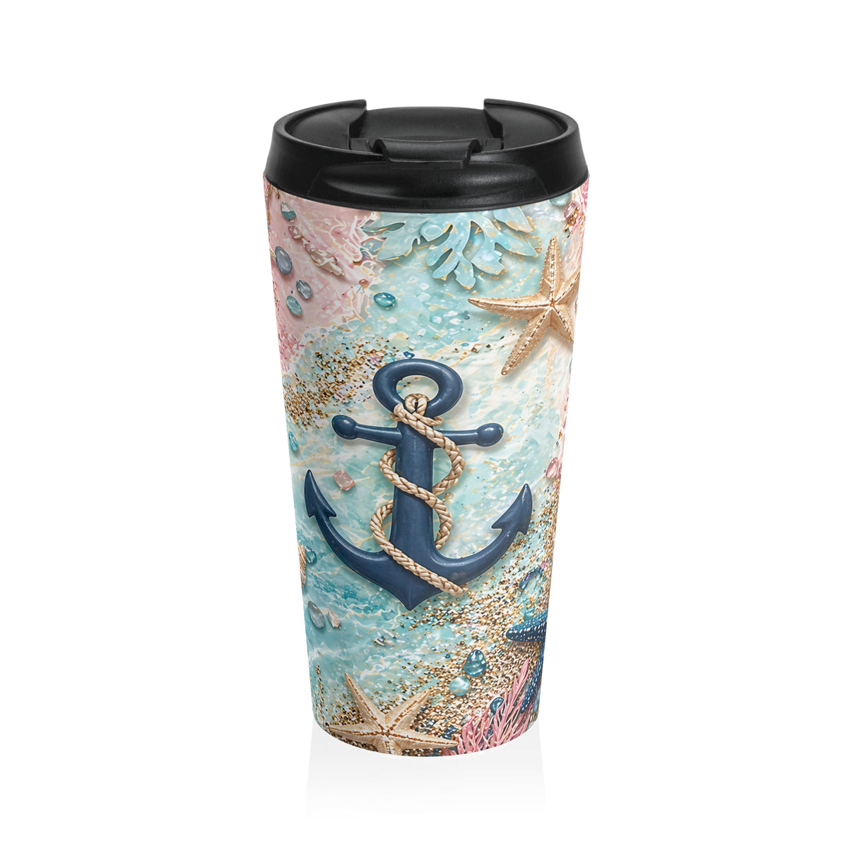 Coastal Anchor & Starfish Stainless Steel Travel Mug
