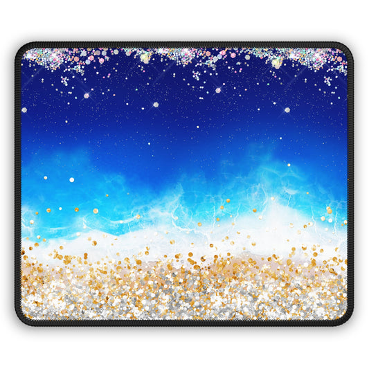 Ocean Glitter Dreams Mouse Pad – 9x7 Neoprene Desk Mat with Sparkling Beach and Wave Design