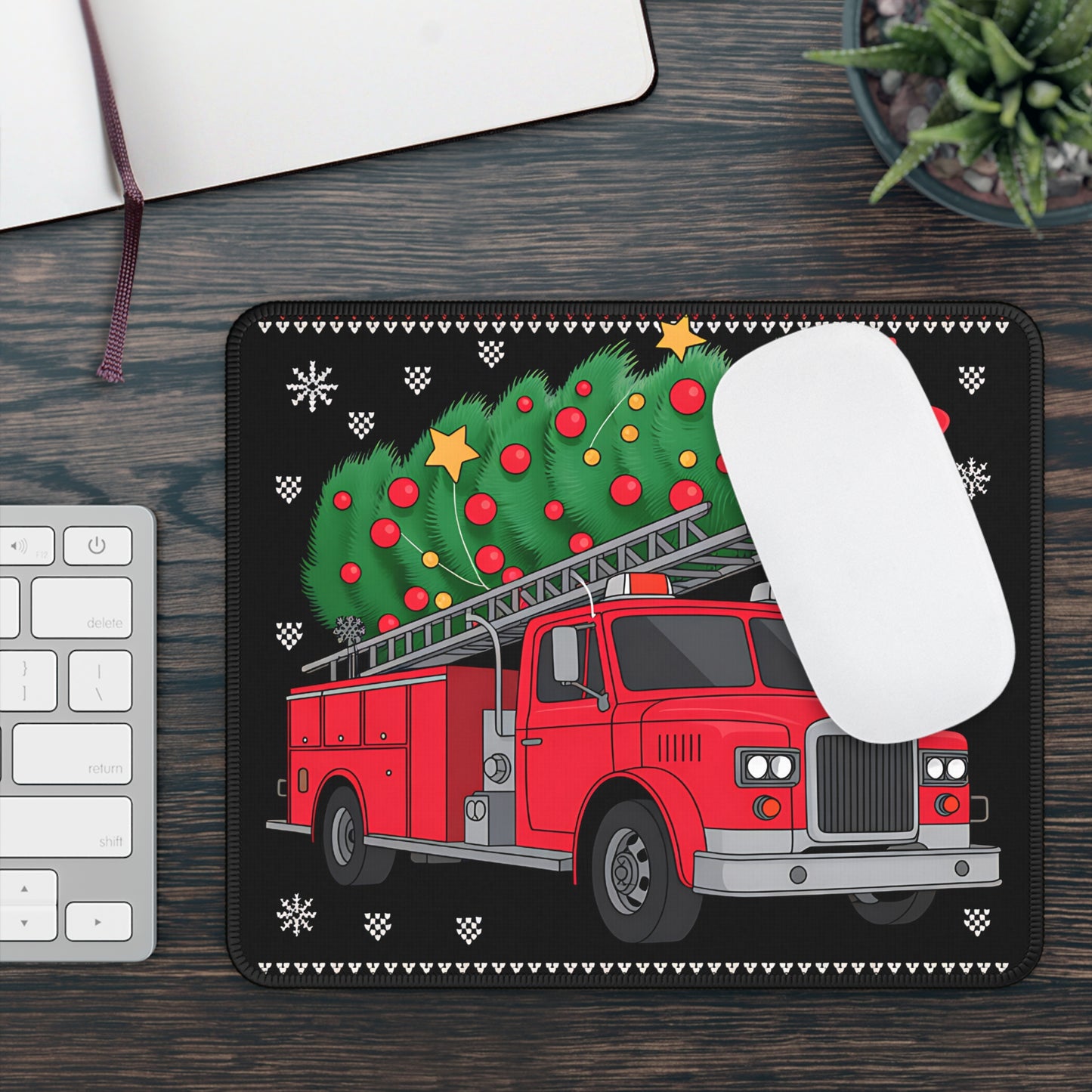 Christmas Fire Truck Mouse Pad