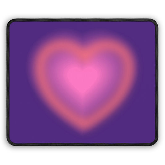 Radiant Heart Mouse Pad – 9x7 Neoprene Desk Mat with Glowing Pink and Purple Design