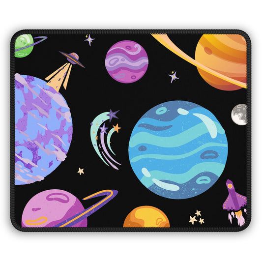 Cosmic Adventure Mouse Pad – 9x7 Neoprene Desk Mat with Colorful Planets and Space Design