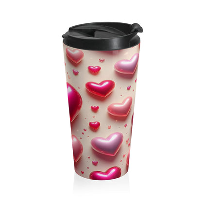 Love Bubbles Pink Heart Stainless Steel Travel Mug
